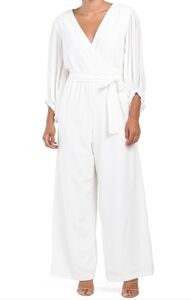 DONNA Ricco Long Sleeve Belted Wrap Jumpsuit